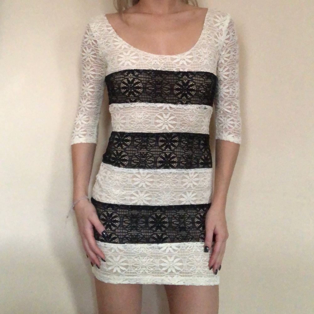 Black & white lace fitted dress